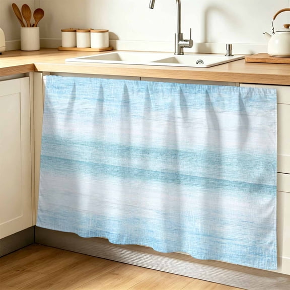 Gradient Aqua Blue Cabinet Curtain 32"Wx55"L,Dustproof Pantry Door Curtain W/ Self Adhesive Tape,Modern Rustic Minimalist Pastel Solid Tall Storage Cover Privacy Drape for Bathroom Kitchen