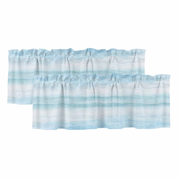 Gradient Aqua Blue Curtain Valances for Windows, Kitchen Valance Window Treatments Panel 2 Pack, Modern Rustic Minimalist Pastel Solid Rod Pocket Short Curtains for Bathroom Bedroom 54 x 18 Inch