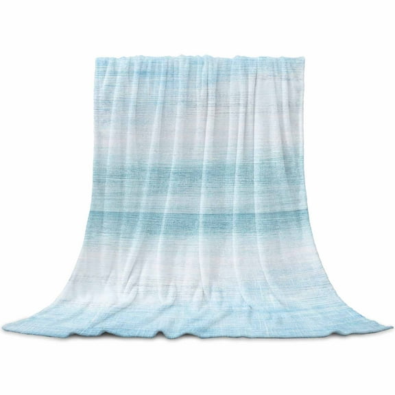 Gradient Aqua Blue Flannel Blanket for Bed, Modern Rustic Minimalist Pastel Solid Soft Cozy Warm Couch Throw Blanket, Lightweight Fluffy Plush Bedding Blankets for Sofa Decor All Season 31.5"x47"