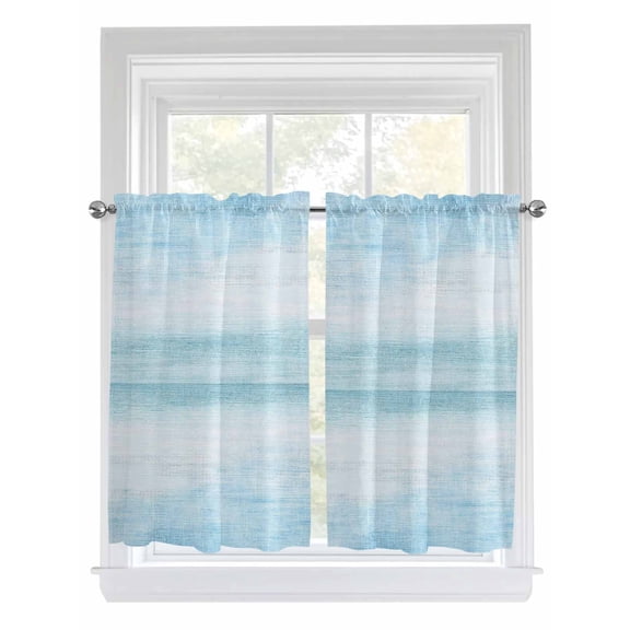 Gradient Aqua Blue Kitchen Curtains 45 Inch Length, Modern Rustic Minimalist Pastel Solid Rod Pocket Light Filtering Window Curtains Living Room Bedroom Curtain Drapes Cafe Curtain 52''x45''x2