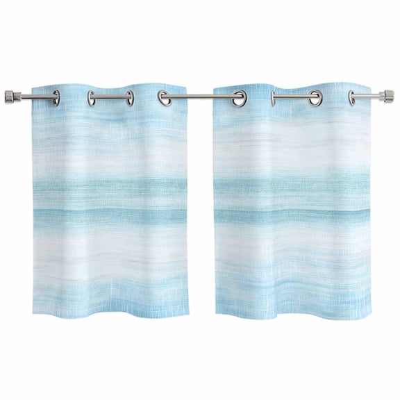 Gradient Aqua Blue Kitchen Curtains Small Short 39 Inch Length, Modern Rustic Minimalist Pastel Solid Grommet Bedroom Living Room Curtains, Light Filtering Cafe Curtain Drapes 2 Panels Set 55''x39''