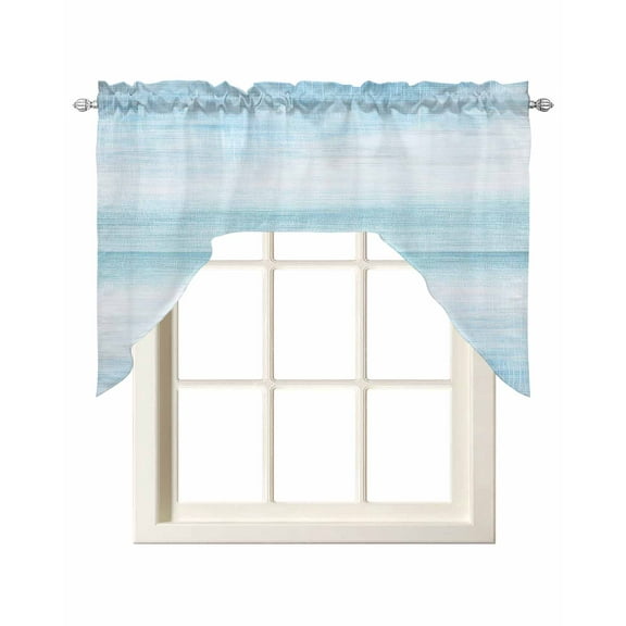 Gradient Aqua Blue Kitchen Curtains Swag Valance for Windows/Bathroom/Cafe, Modern Rustic Minimalist Pastel Solid Rod Pocket Drape Panel Swag Curtain Valance for Bedroom/Living Room 55''x36''