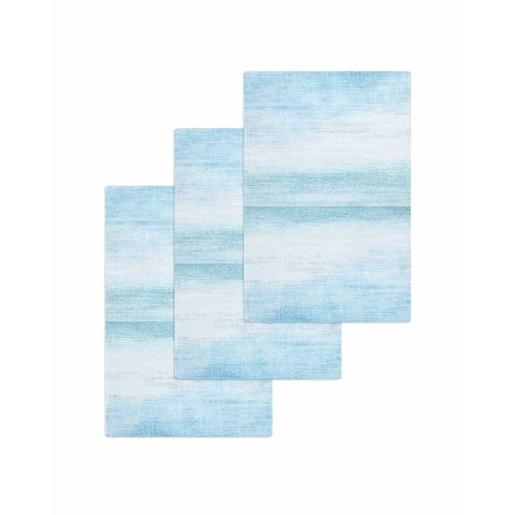 Gradient Aqua Blue Kitchen Dish Towels for Drying Dishes Set of 3, Modern Rustic Minimalist Pastel Solid Waffle Weave Microfiber Terry Hand Tea Bathroom Towels Quick Dry & Absorbent Towel 15.7x23.6