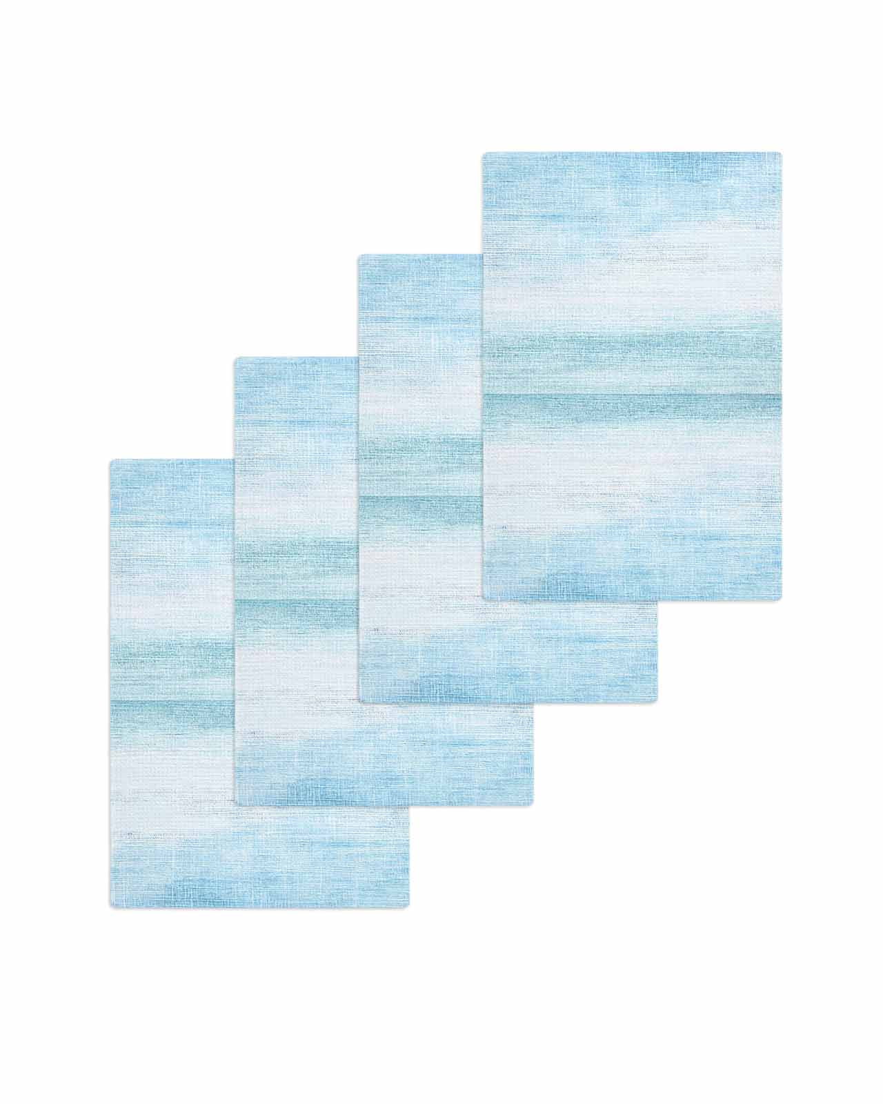 Gradient Aqua Blue Kitchen Dish Towels for Drying Dishes Set of 4, Modern Rustic Minimalist Pastel Solid Waffle Weave Microfiber Terry Hand Tea Bathroom Towels Quick Dry & Absorbent Towel 15.7x23.6
