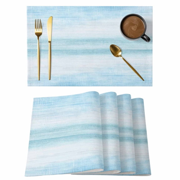 Gradient Aqua Blue Placemats Set of 12,Cotton Linen Fabric Place Mats,Modern Rustic Minimalist Pastel Solid Decorative Table Mats Protector for Home Kitchen Dining Wedding Party Coffee Tables