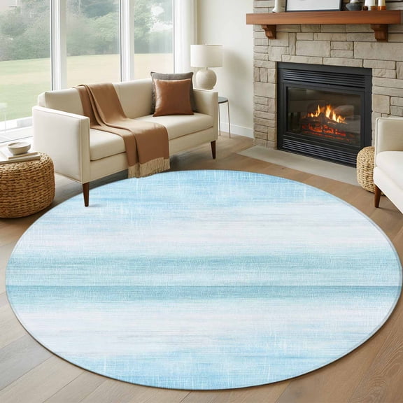 Gradient Aqua Blue Round Area Rug 6 FT, Non Slip Bedroom Area Rug, Modern Rustic Minimalist Pastel Solid Washable Soft Circular Carpet Floor Mat for Kitchen Dining Room Home Office Kids Room