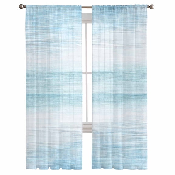 Gradient Aqua Blue Semi Sheer Curtains 108 Inch Length 2 Panels Set, Modern Rustic Minimalist Pastel Solid Sheer Kitchen Curtain Privacy Voile Window Curtain for Living Room Bedroom Rod Pocket Drapes