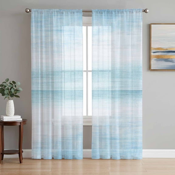 Gradient Aqua Blue Sheer Curtains 63 Inch Length 2 Panels Set, Modern Rustic Minimalist Pastel Solid Voile Window Treatment Rod Pocket Curtains Sheers Drapes for Bedroom/Living Room/Kitchen 52x"63"x2