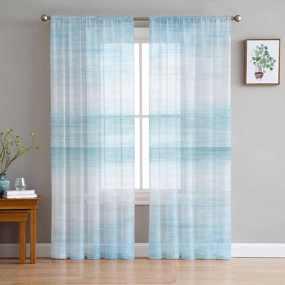 Gradient Aqua Blue Sheer Curtains 63 Inches Length 2 Panels Set, Window Sheer Curtains for Living Room/Bedroom, Modern Rustic Minimalist Pastel Solid Light Filter Rod Pocket Curtain 52'' x 63'' x 2