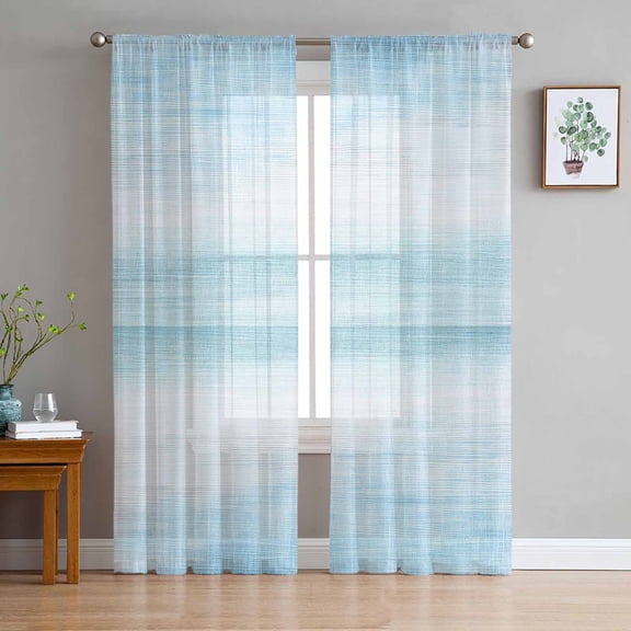 Gradient Aqua Blue Sheer Curtains 84 Inch Length 2 Panels Set for Living Room/Bedroom, Modern Rustic Minimalist Pastel Solid Curtain Sheers Drapes Rod Pocket Curtains Window Treatment Set 52''x84''x2