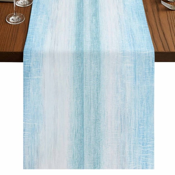 Gradient Aqua Blue Short Table Runner 60 Inches Long,Modern Rustic Minimalist Pastel Solid Cotton Linen Table Runners Dresser Scarves,Tabletop Scarf Furniture Cover for Home Dinner Party 13"x60"