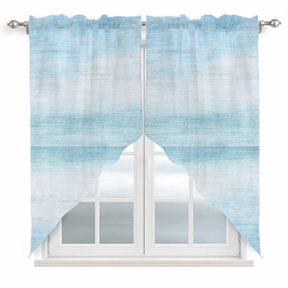 Gradient Aqua Blue Swag Curtain Valances, Modern Rustic Minimalist Pastel Solid Kitchen Valance for Window, Rod Pocket Topper Drapes for Bedroom Bathroom Basement 2 Panels Window Treatment 36"x45"
