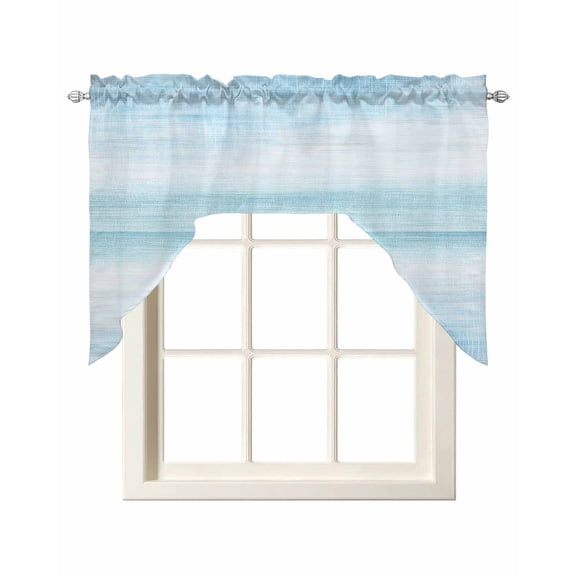 Gradient Aqua Blue Swag Curtains for Kitchen Modern Rustic Minimalist Pastel Solid Valances for Windows Rod Pocket Small Window Treatment Topper for Cafe Bedroom Bathroom Living Room Decor 56x36 Inch