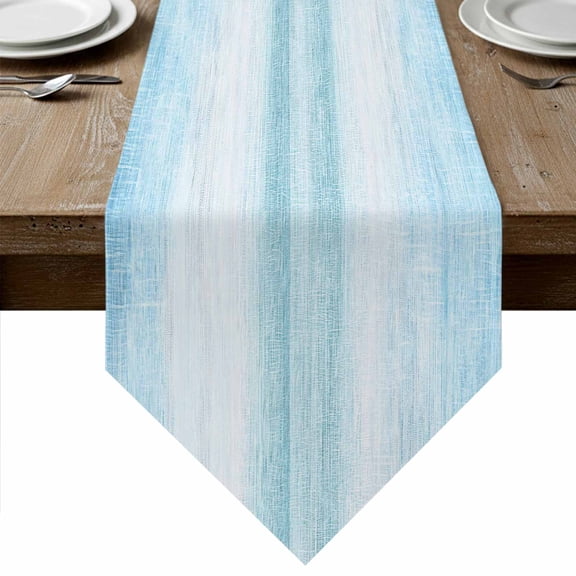 Gradient Aqua Blue Table Runner Linen Burlap Table Runner 36 Inches Small Modern Rustic Minimalist Pastel Solid Dresser Scarves for Kitchen Island Coffee Dining Party Wedding Holiday Decor 13"x36"