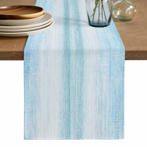 Gradient Aqua Blue Table Runner, Modern Rustic Minimalist Pastel Solid Washable Cotton Linen Table Runners 36 Inches Long, Dresser Scarf Runner for Nightstand/End Tables/Round Tables 13''x36''