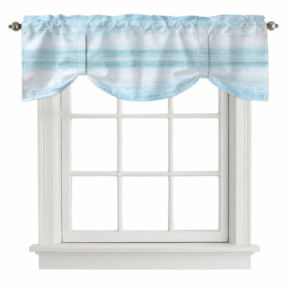 Gradient Aqua Blue Tie Up Valance Curtains for Windows, Kitchen Curtains Window Treatments, Modern Rustic Minimalist Pastel Solid Short Window Shades Valances for Bedroom Bathroom Cafe 42"x18"