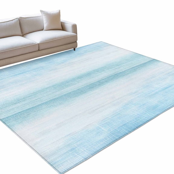 Gradient Aqua Blue Washable Rug 9x12 Area Rug for Living Room Bedroom Non Slip Indoor Floor Rectangle Carpet Low Pile Large Modern Rustic Minimalist Pastel Solid Entryway Rugs for Dining Room Office