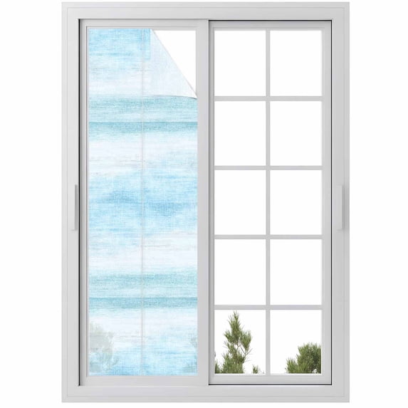 Gradient Aqua Blue Window Privacy Film, Modern Rustic Minimalist Pastel Solid Static Cling UV Sun Blocking Heat Control Window Tint, Non-Adhesive One Way Windows Privacy Cover 17.7''x78.7''
