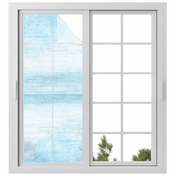 Gradient Aqua Blue Window Privacy Film, Modern Rustic Minimalist Pastel Solid Static Cling UV Sun Blocking Heat Control Window Tint, Non-Adhesive One Way Windows Privacy Cover 23.6''x59''