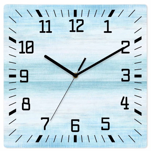 Gradient Aqua Blue Wooden Wall Clock Silent Non Ticking, Modern Rustic Minimalist Pastel Solid Square Wall Clocks Battery Operated, Decor Clock for Home Office, Living Room, Kitchen, 12 Inch