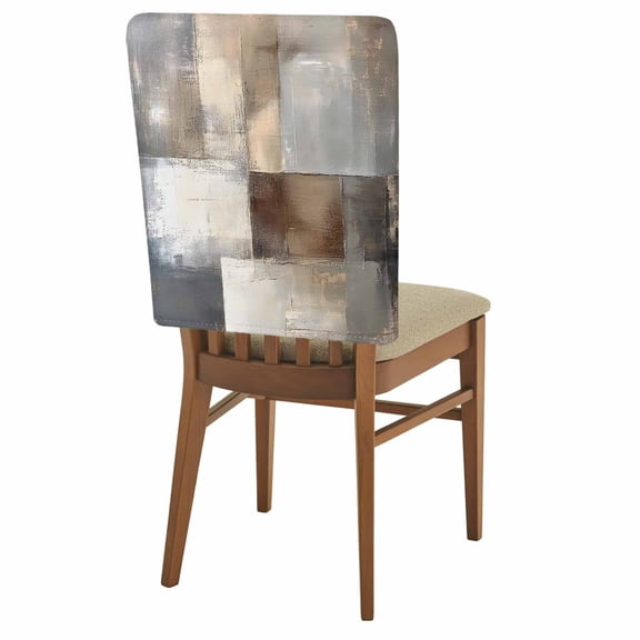 Gradient Art Chair Back Covers Set of 1, Grey Beige Blue Abstract Vintage Painting Retro Stretch Dining Chair Back Slipcovers Removable Seat Cover for Kitchen Restaurant Hotel Cafe
