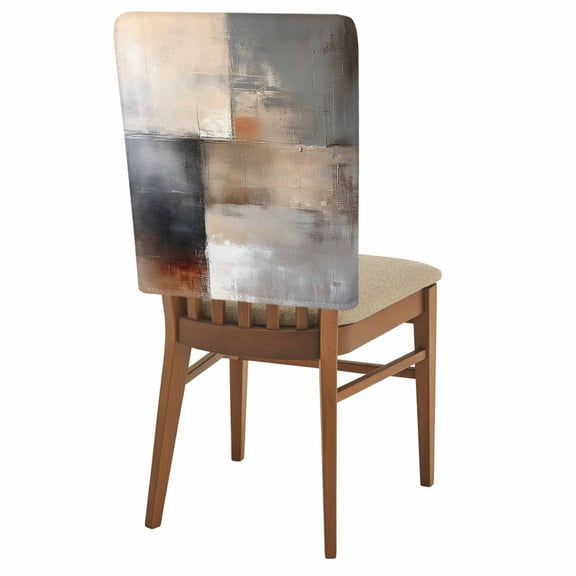 Gradient Art Chair Back Covers Set of 1, Grey Beige Blue Abstract Vintage Painting Stretch Dining Chair Back Slipcovers Removable Seat Cover for Kitchen Restaurant Hotel Cafe