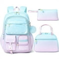 thumbnail image 1 of Gradient Backpack for Girls, 3 PCS Waterproof Kids Backpack with Lunch Box & Pencil Case, Blue Purple, 1 of 7