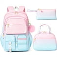 thumbnail image 1 of Gradient Backpack for Girls, 3 PCS Waterproof Kids Backpack with Lunch Box & Pencil Case, Pink Blue, 1 of 7