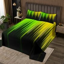 Gradient Bedspread Set Black Green Yellow Ombre Abstract Bedding Set Twin for Girls Boys,Retro Geometric Stripes Quilt Set,Boho Exotic Hippie Geometry Striped Coverlet&nbsp;Set Modern Room Decor