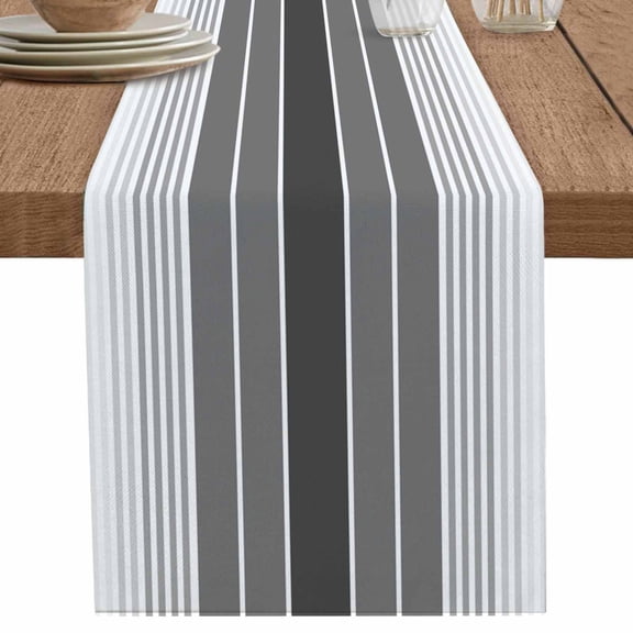 Gradient Black Grey Stripe Table Runner-36 Inch Long Modern Abstract Geometric Table Runners Linen Burlap Tablerunner for Kitchen Dining Room Holiday Party