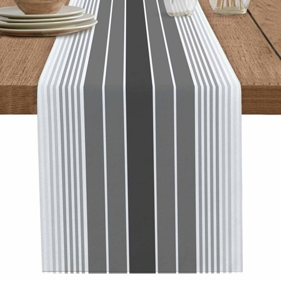 Gradient Black Grey Stripe Table Runner-70 Inch Long Modern Abstract Geometric Table Runners Linen Burlap Tablerunner for Kitchen Dining Room Holiday Party