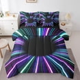 thumbnail image 1 of Gradient Black Light Bed in a Bag King Size Comforter Set 7 Pieces,3D Black Hole Illusion Geometric Bedding Sets,Neon Lights Abstract Art Sheet Set with Comforter,Teal Blue Purple Stripes Bed Set, 1 of 6