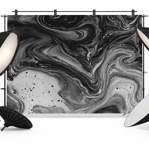Gradient Black Marble Backdrop for Photography, Abstract Black White Ombre Water Ripples Photo Backdrop Portrait Background Party Banner Photo Backgrounds for Studio Booth Props, 10x8ft