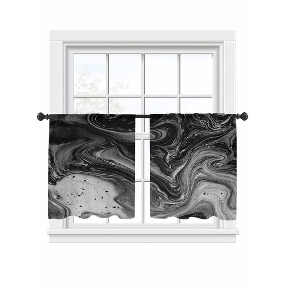 Gradient Black Marble Sheer Curtains 2 Panels Set Abstract Black White Ombre Water Ripples Sheer Window Curtains Light Filtering Rod Pocket Voile Drapes for Bedroom Living Room 52"x45"