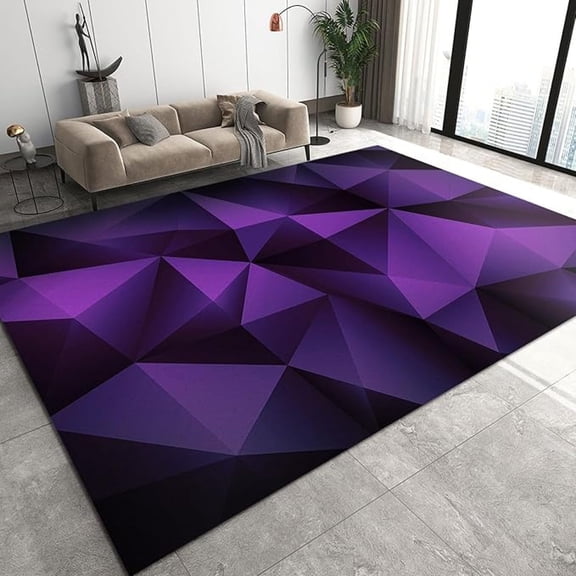 Gradient Black And Purple Geometric Area Rugs, Purple Three-Dimensional Rhombus Soft Washable Carpet, Upholstery Rug With Non-Slip Backing For Kids Bedroom Living Room 5x8ft
