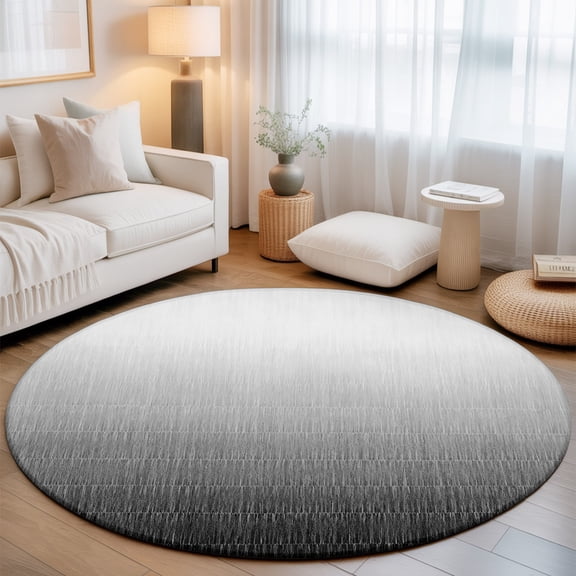 Gradient Black Round Rug 4Ft Modern Minimalist Contemporary Ombre Black Stripes Circle Area Rugs Washable Non Slip Indoor Floor Mats Carpet for Living Room Bedroom Dining Room Home Decor