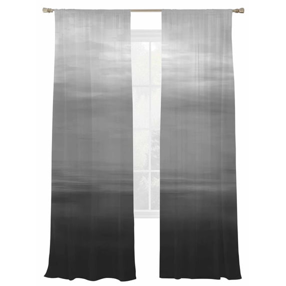 Gradient Black Sheer Curtains 2 Panels Set Abstract Black Grey White Gradient Water Ripples Sheer Window Curtains Light Filtering Rod Pocket Voile Drapes for Bedroom Living Room 52"X108"