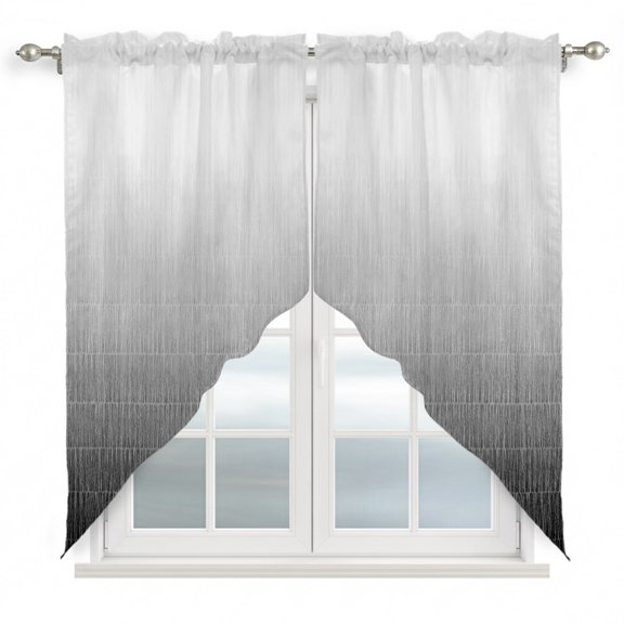Gradient Black Swag Valances for Windows 2 Pack Modern Minimalist Contemporary Ombre Black Stripes Swag Kitchen Curtains 63 Inches Long Rod Pocket Short Window Treatment for Kitchen Bathroom 36"x63"
