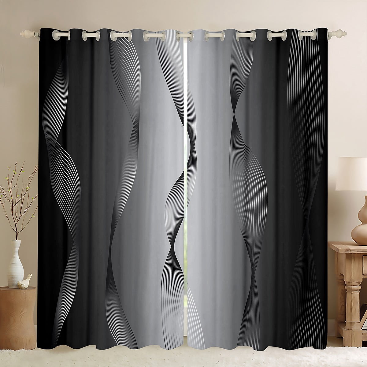 Gradient Black and White Curtains & Drapes 2 Panels 52"Wx63"L,Silver ...