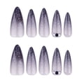 thumbnail image 1 of Gradient Black to Gray Ombre Press on Nails, Long Stiletto Glitter Rhinestone Accent Glossy False Nails, 24 Count, 1 of 7