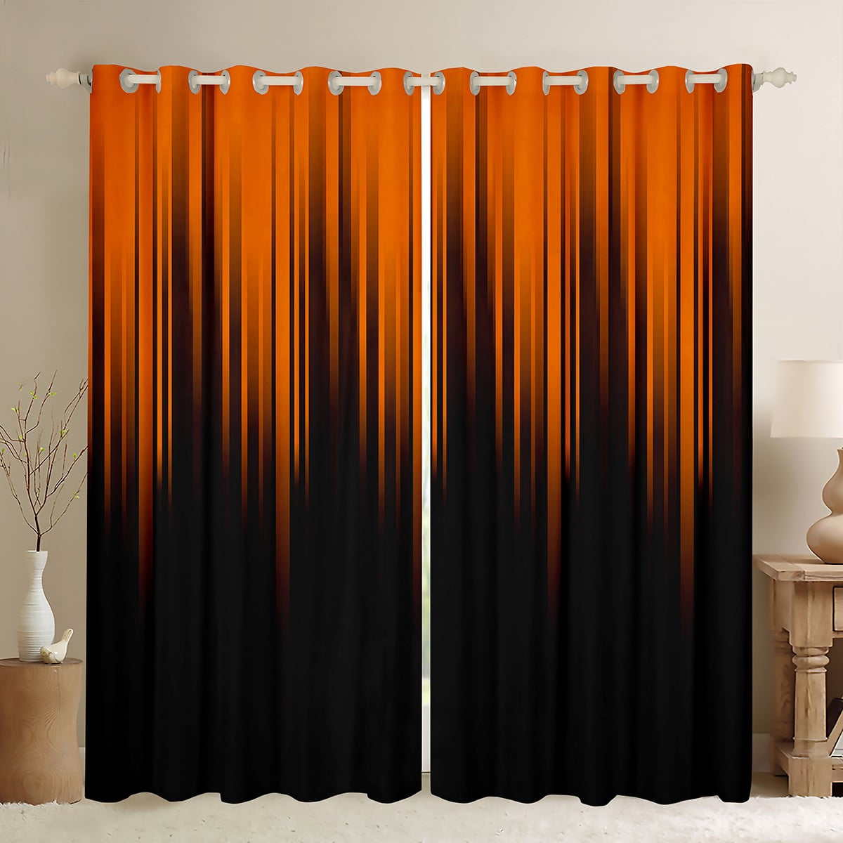 Gradient Blackout Curtains Orange Black Abstract Ombre Curtains \u0026 Drapes,Geometry  Stripe Window Curtains,Boho Exotic Hippie Geometric Stripes Curtains  42\, image size:1200x1200