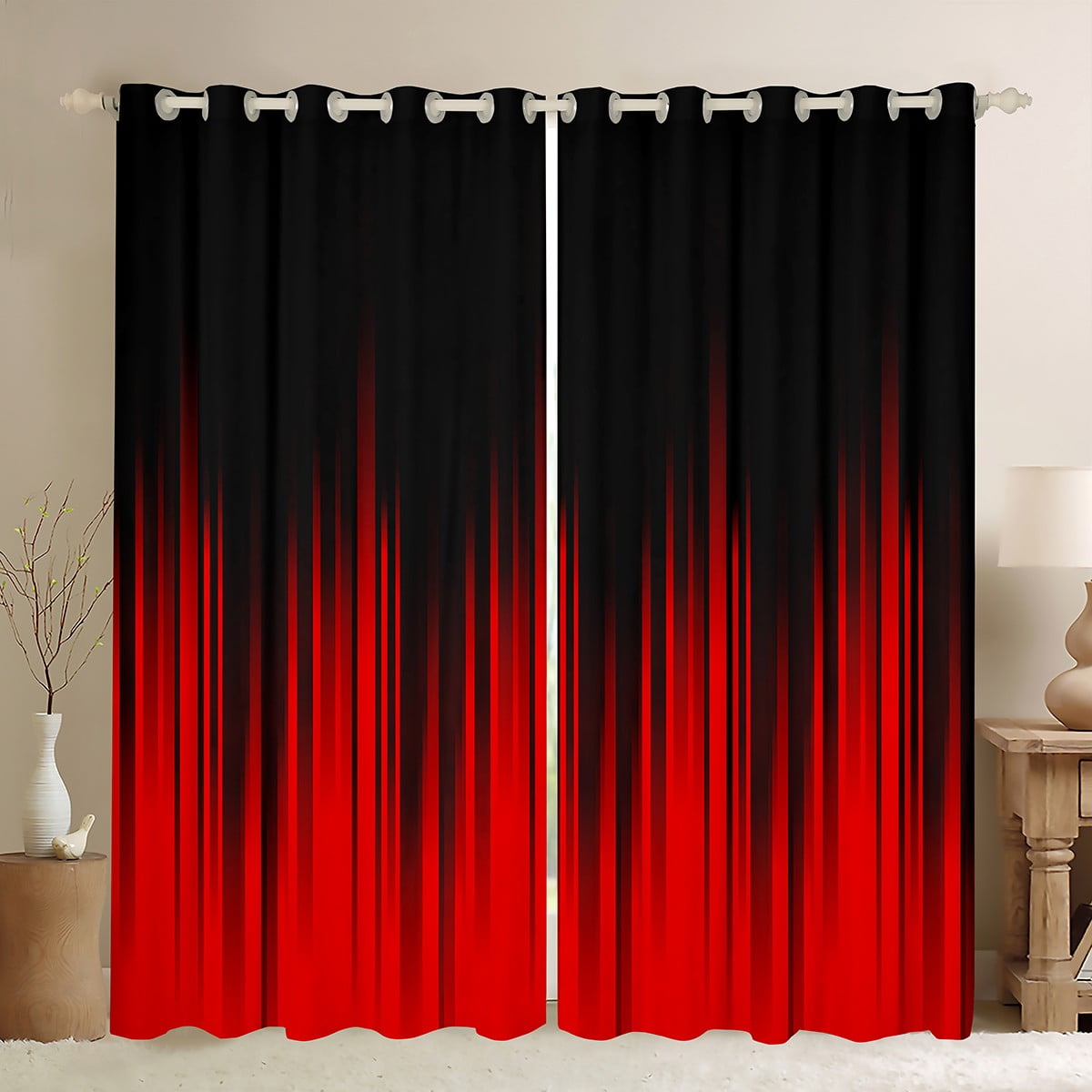 Gradient Blackout Curtains Red Black Abstract Ombre Curtains Drapes Retro Geometry Striped Window Curtains Boho Exotic Hippie Geometric Stripes