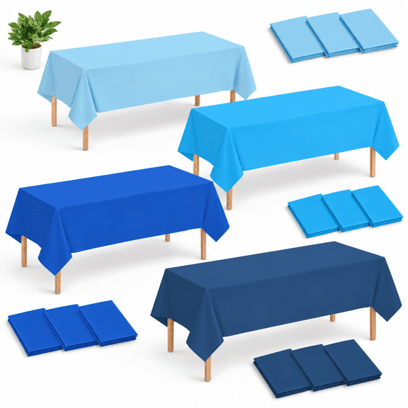 Gradient Blue 12 Pack Disposable Plastic Rectangle Tablecloths 54x108 Inch