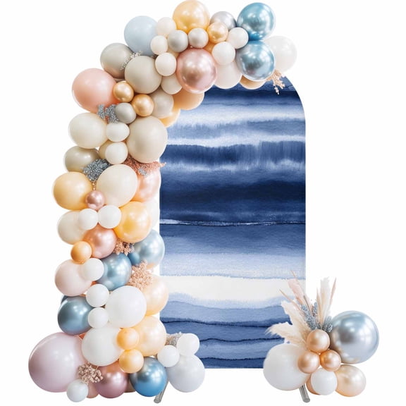 Gradient Blue Arch Backdrop Cover 4 FT Watercolor Abstract Gradient Dark Blue Water Ripples Stretchy Elastic Arch Stand Covers Spandex Arched Background Birthday Wedding Party Decoration (No Stand)