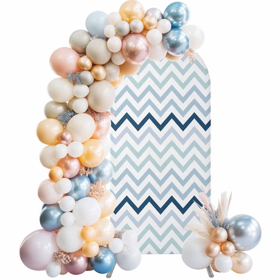 Gradient Blue Arch Backdrop Cover 5Ft, Wedding Arch Covers Stretchy Backdrop, Geometric Stripes Wave Chevron Pattern Fitted 2 Sided Arched Photo Background for Birthday Party Decorations