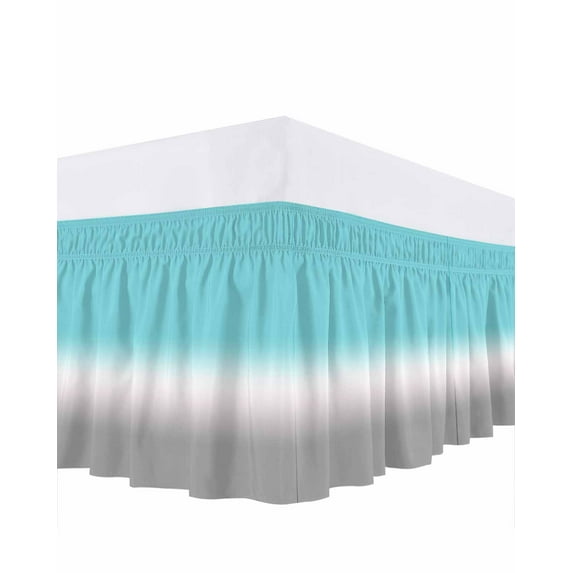 Gradient Blue Bed Skirt California King Size 18" Drop Teal to Grayish White Ruffled Wrap Around Bed Skirts Adjustable Elastic Bedskirt Dust Ruffle for California King Size Bed