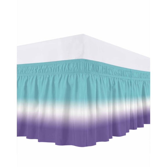 Gradient Blue Bed Skirt Queen Size 16" Drop Teal to Purple Ruffled Wrap Around Bed Skirts Adjustable Elastic Bedskirt Dust Ruffle for Queen Size Bed