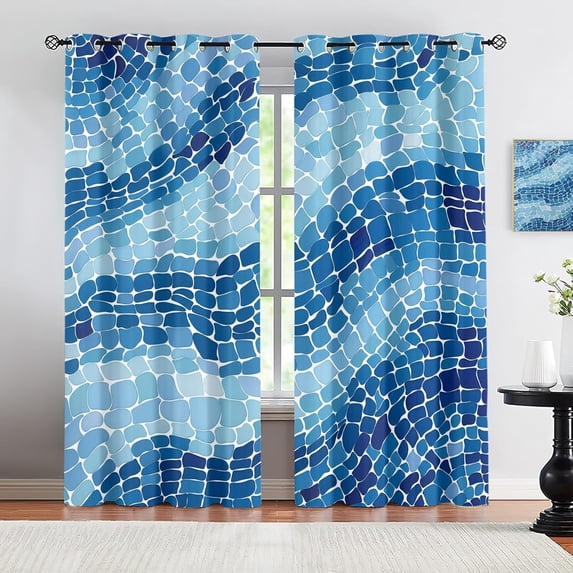 Gradient Blue Curtains For Living Room Decor, Watercolor Blackout Curtains, Geometric Window Drapes, Window Treatments 42"W x 63"L (Pack of 2)