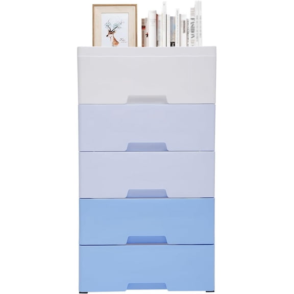 Gradient Blue Drawers,5-Tier Storage Tower with 5 Drawer and 4 Wheels, Storage Organizer Rack, Movable Storage Tall Small Cabinet for Rooms, Sofa(Gradient Blue)