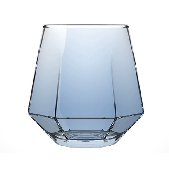 Gradient Blue Faceted Short Clear Glass Tumbler, Geometric Thick Base Beverage Glass for Home Table Matching & Daily Cold Drink Use